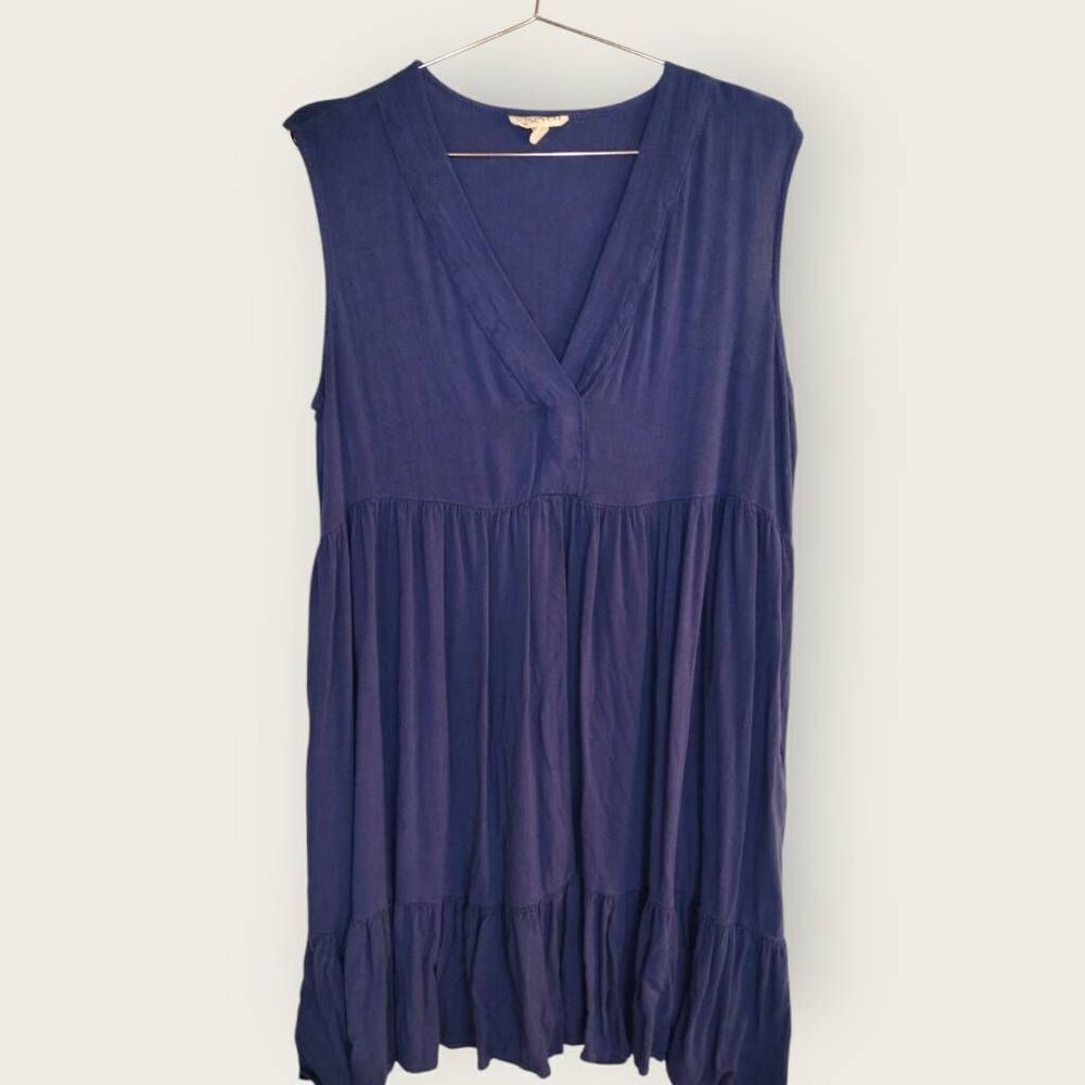 52 Seven Womens Dress Sz Large Navy Rayon Sleeveless Flounces Casualcore Cottage